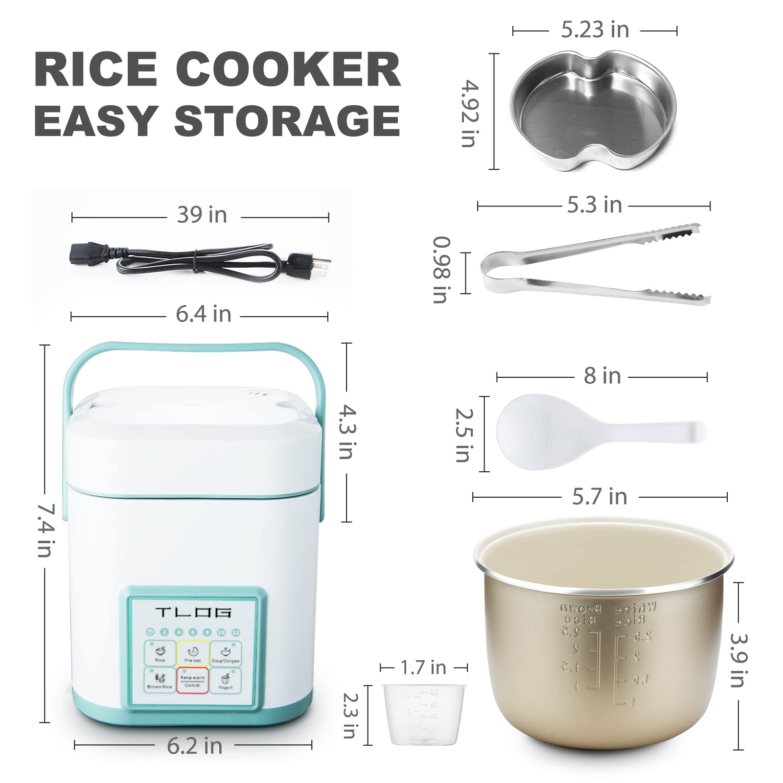 Arrocera Mini TLOG Blanca con Revestimiento de Cerámica Saludable para Viaje