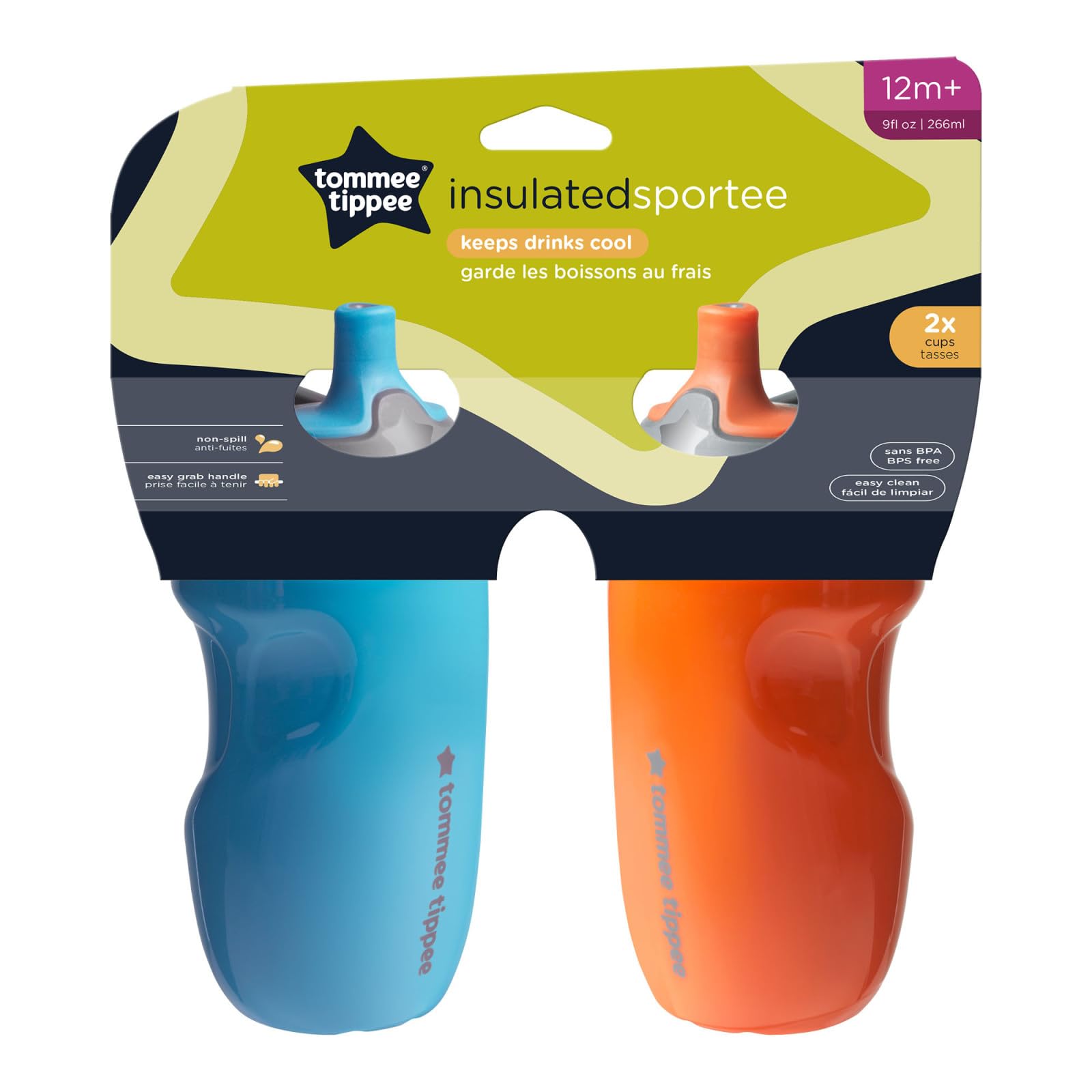 Botella de Agua Tommee Tippee Azul y Naranja con Asa 12 m 2 Unidades