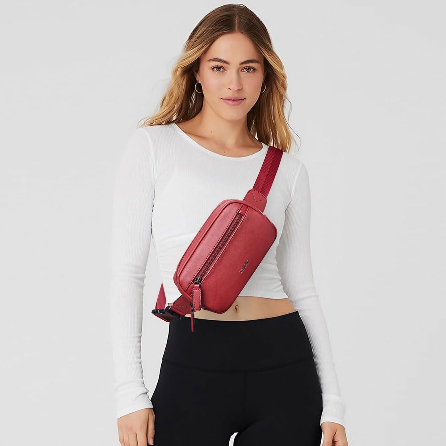LATMAP - Riñonera de 2 L para todas partes, pequeña y a la moda, bandolera de piel sintética, impermeable, para mujer, a la moda, Rojo -, 7.87 x 5.70 x 2.16 inches