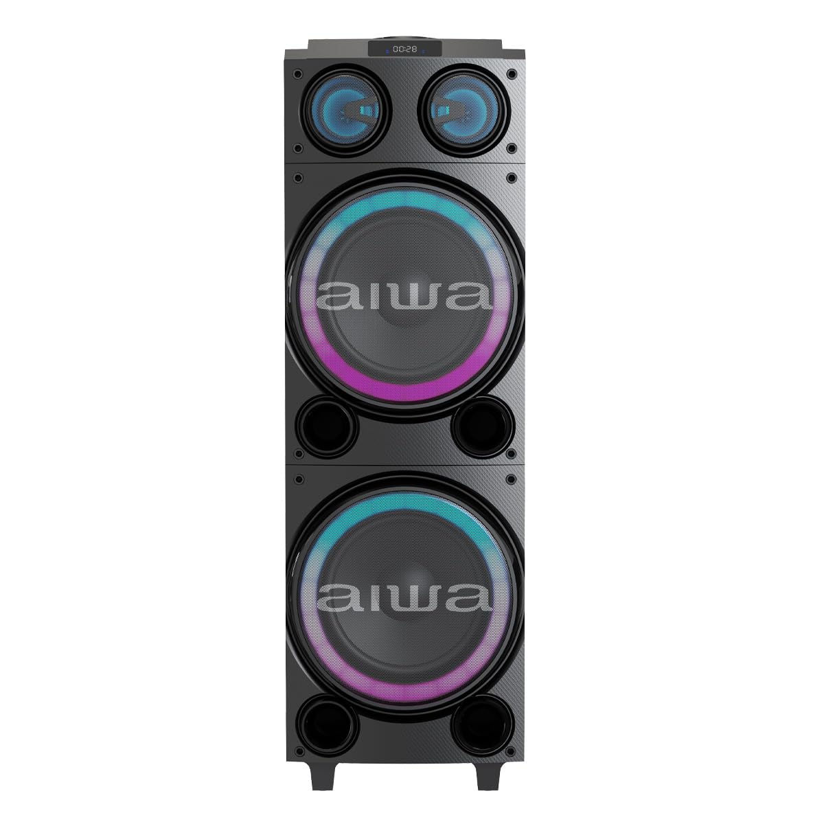 Sistema de Audio Bluetooth Aiwa AWPOC14 Negro con 100W RMS, Doble Bocina de 10 Pulgadas y Luces LED Integradas