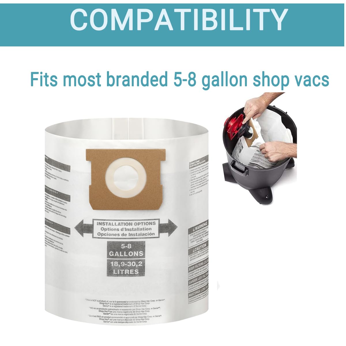 Bolsas de Filtro Desechables PureSturdy para Shop Vac Beige Alta Eficiencia Paquete de 8