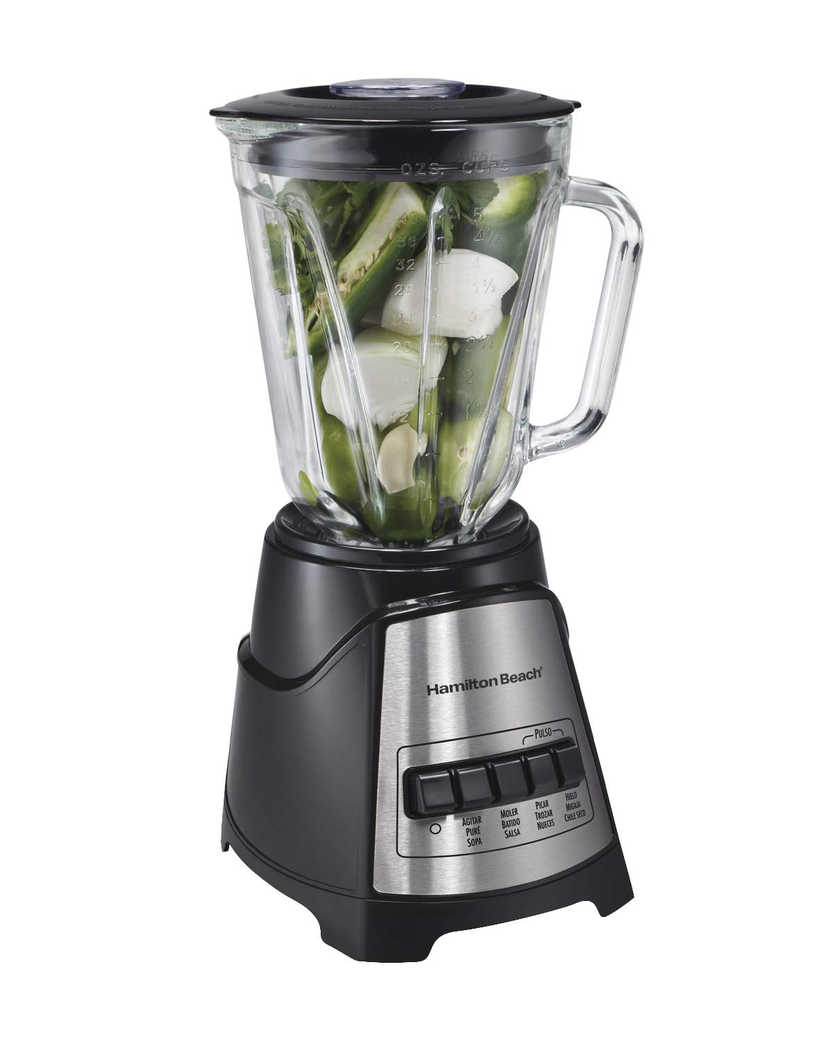 Hamilton Beach Licuadora Power Elite, con 12 Funciones, Vaso de Vidrio, 1.2 Litros, Negra (58148-MXR)