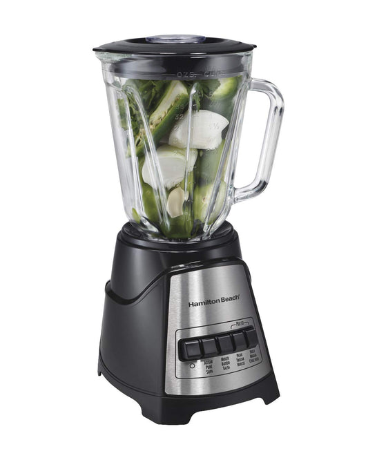 Hamilton Beach Licuadora Power Elite, con 12 Funciones, Vaso de Vidrio, 1.2 Litros, Negra (58148-MXR)