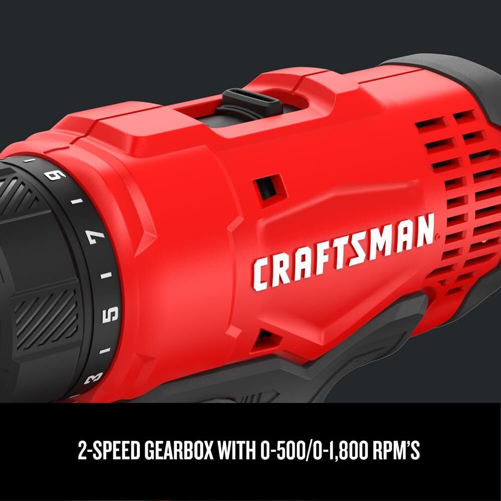 CRAFTSMAN Taladro Atornillador de 1/2 Pulgadas 20V Inalámbrico sin Carbones con 2 Baterías CMCD710C2