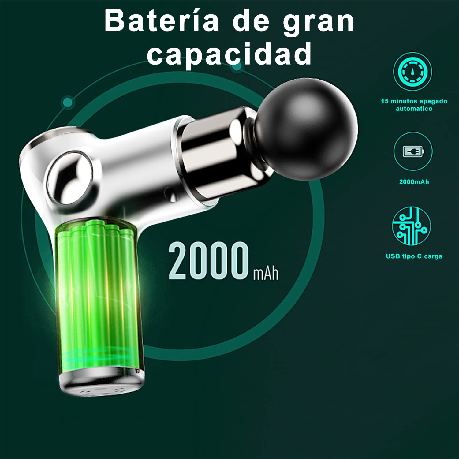 Pistola de Masaje con 32 Niveles Ajustables, 8 Cabezales de Pistola Masaje Muscular, USB Recargable, Ultra Silenciosos y Pantalla Táctil LCD Pistola Masajeadora para aliviar el Dolor y la rigidez de los músculos