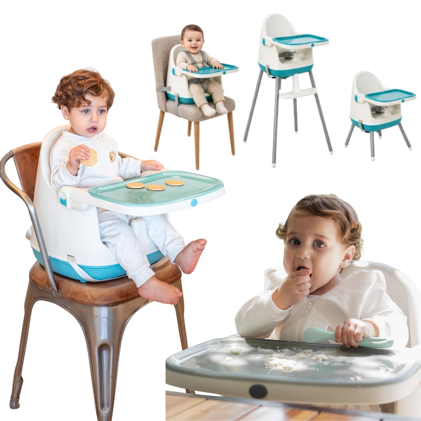 NUZU Periquera para Bebe 3 en 1 | Silla para Bebe Comer Multifuncional con Seguridad y Estilo | Versatilidad en Espacios Reducidos | Asiento Elevador Ajustable para Bebes 6 meses a 4 Años. (Azul)