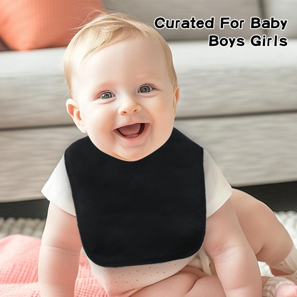 lazyrhino - Paquete de 8 baberos unisex ajustables con broches de presión ultra suaves y absorbentes para la dentición para niños y niñas (negro, paquete de 6)