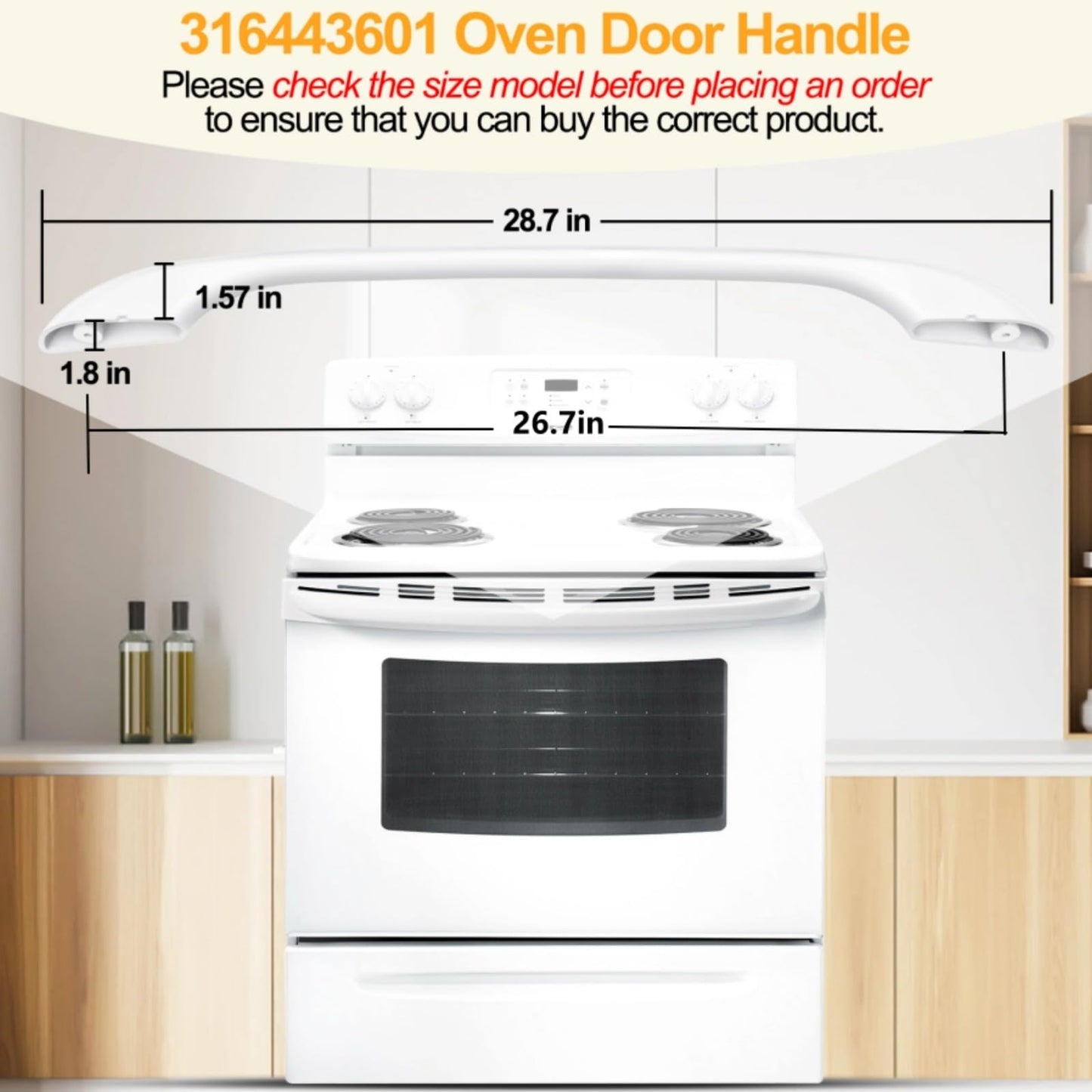 LXun 316443601 - Manija de puerta de horno mejorado - Compatible con Kenmore, Electrolux, Frigidaire - Mango de estufa eléctrica - Viene con 2 tornillos