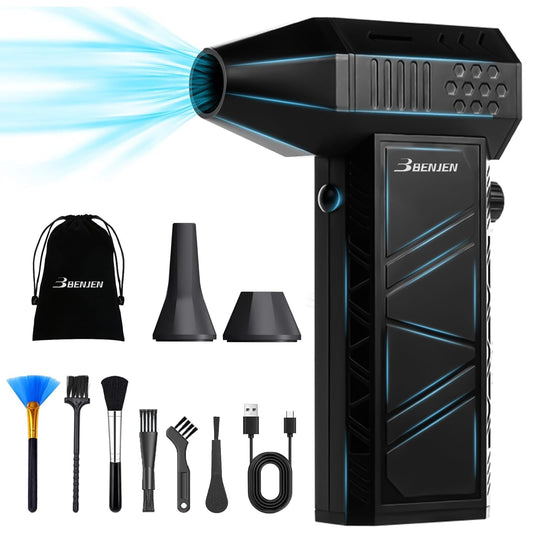 BENJEN - Soplador de aire comprimido, eléctrico, de 150 000 rpm para limpiar teclados y PC, velocidad ajustable infinitamente, sin cables, ventilador turbo, secador, soplador para coche y más