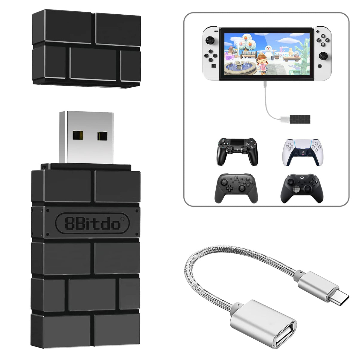 Adaptador de Mando AKNES USB 8BitDo Inalámbrico Convertidor Dongle