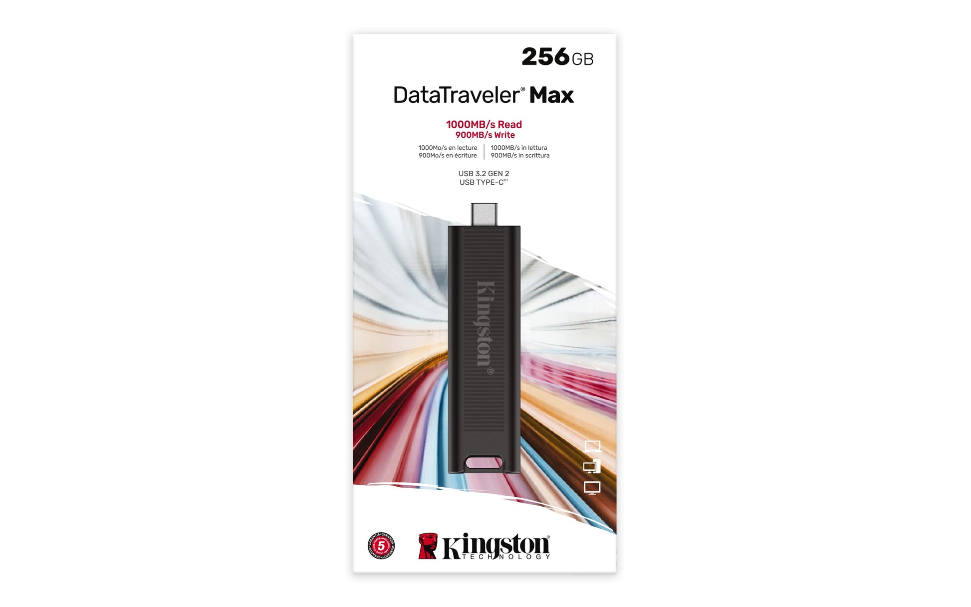 Kingston USB DT MAX 256GB Tipo C 3.2 Gen 2 Lectura: 1.000MB/seg Escritura: 900MB/seg (DTMAX/256GB)