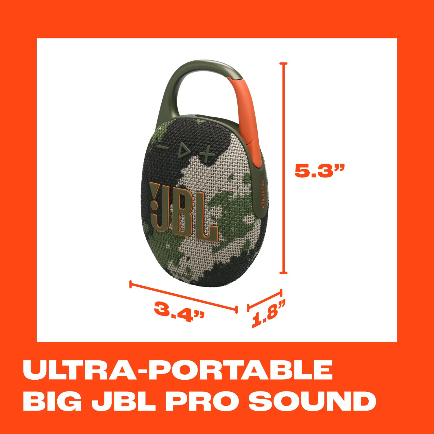 JBL Clip 5 – Altavoz Bluetooth ultraportátil, Impermeable y a Prueba de Polvo, Sonido Big Pro con Graves impactantes, mosquetón Integrado, hasta 12 Horas de Juego, Fabricado en Parte con Materiales