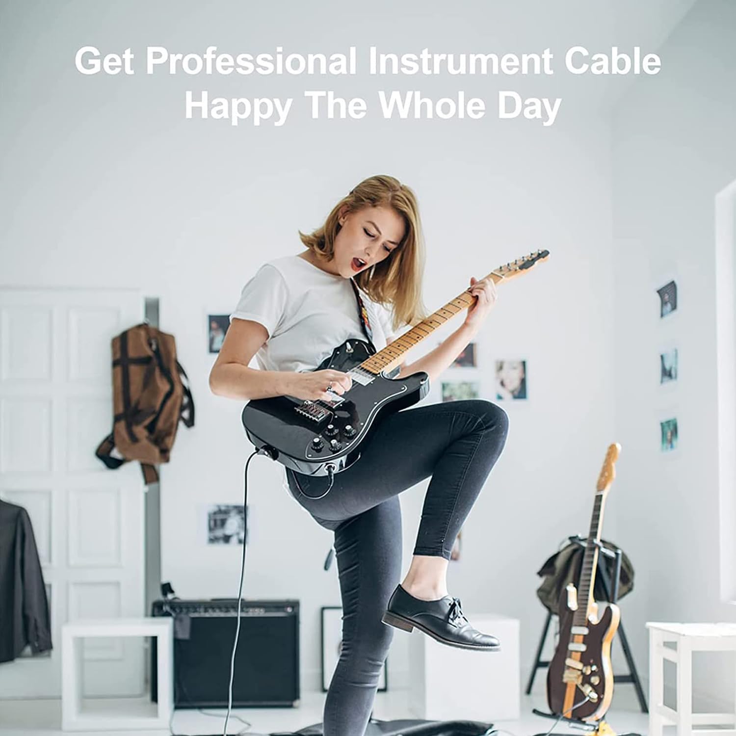 Abigale Cable para Guitarra Eléctrica - Cable para Bajo, Amplificador e Instrumentos Musicales - Conector 1/4 RCA en Ángulo y Recto, Trenzado de Nylon, Resistente a Interferencias (3 Metros)