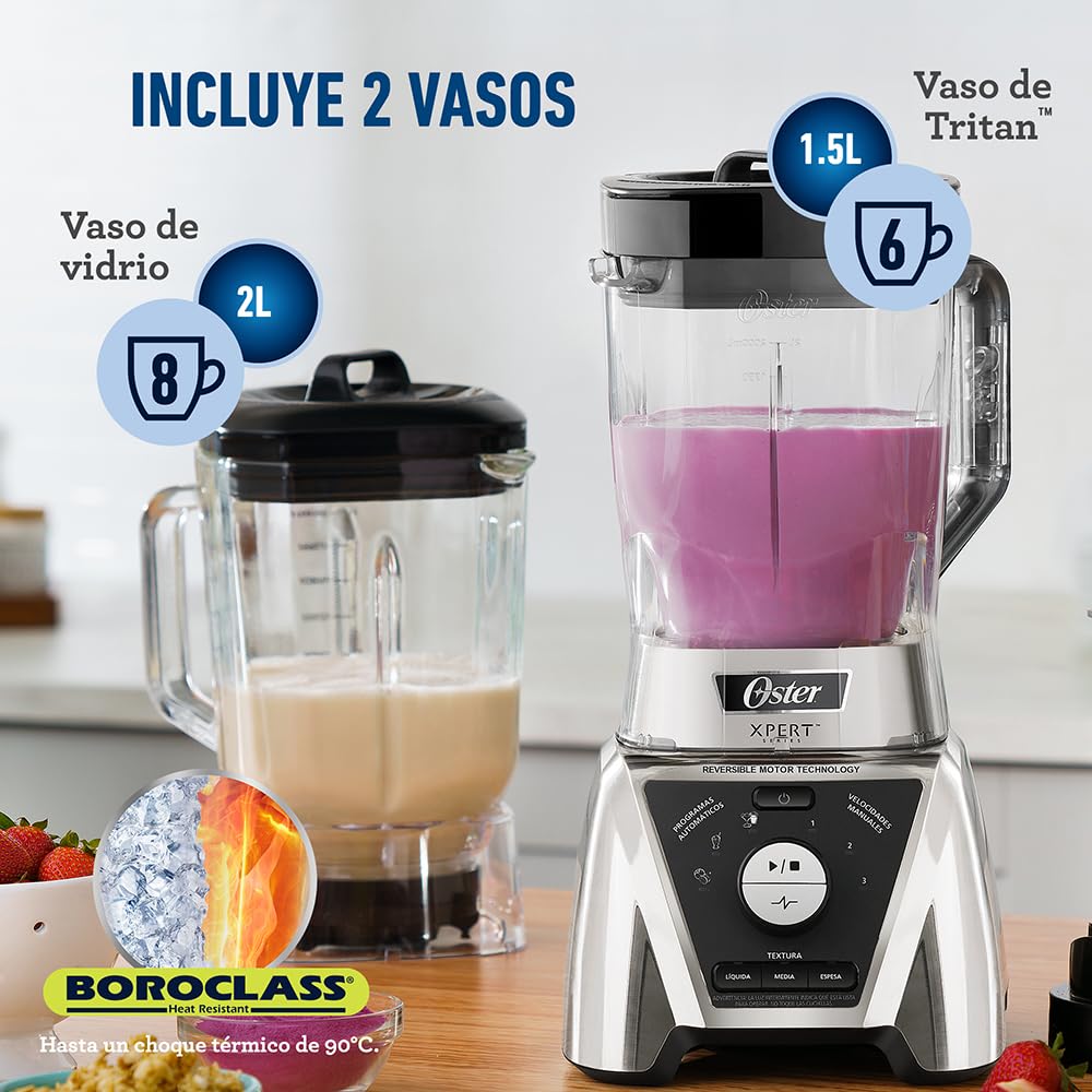 Licuadora Oster Xpert Series Azul con Control de Textura y Accesorios 2 Litros 3 Programas de Velocidad