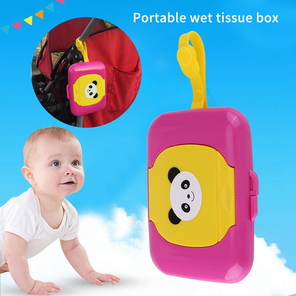 Caja de Almacenamiento de Toallitas Húmedas Para Cochecito Viaje al Aire Libre Para Bebés Caja Contenedor de Toallitas Húmedas Recargable Para Baño Sala(Caja Rosa)