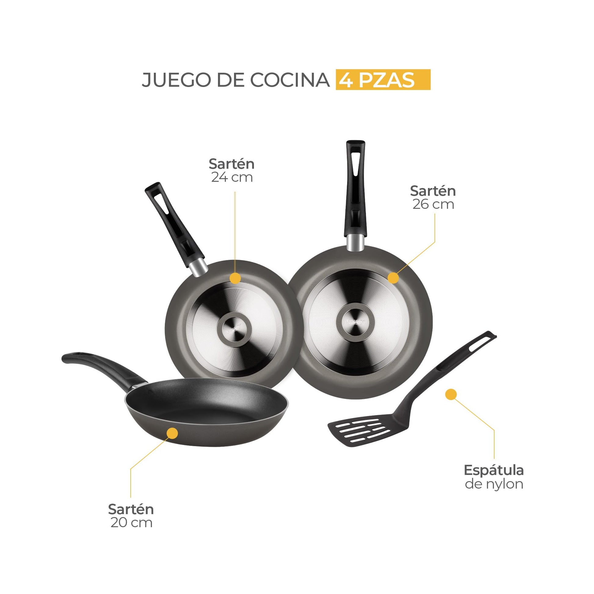 Juego de Sartenes de Aluminio Ekco Gris Antiadherente 4 Piezas