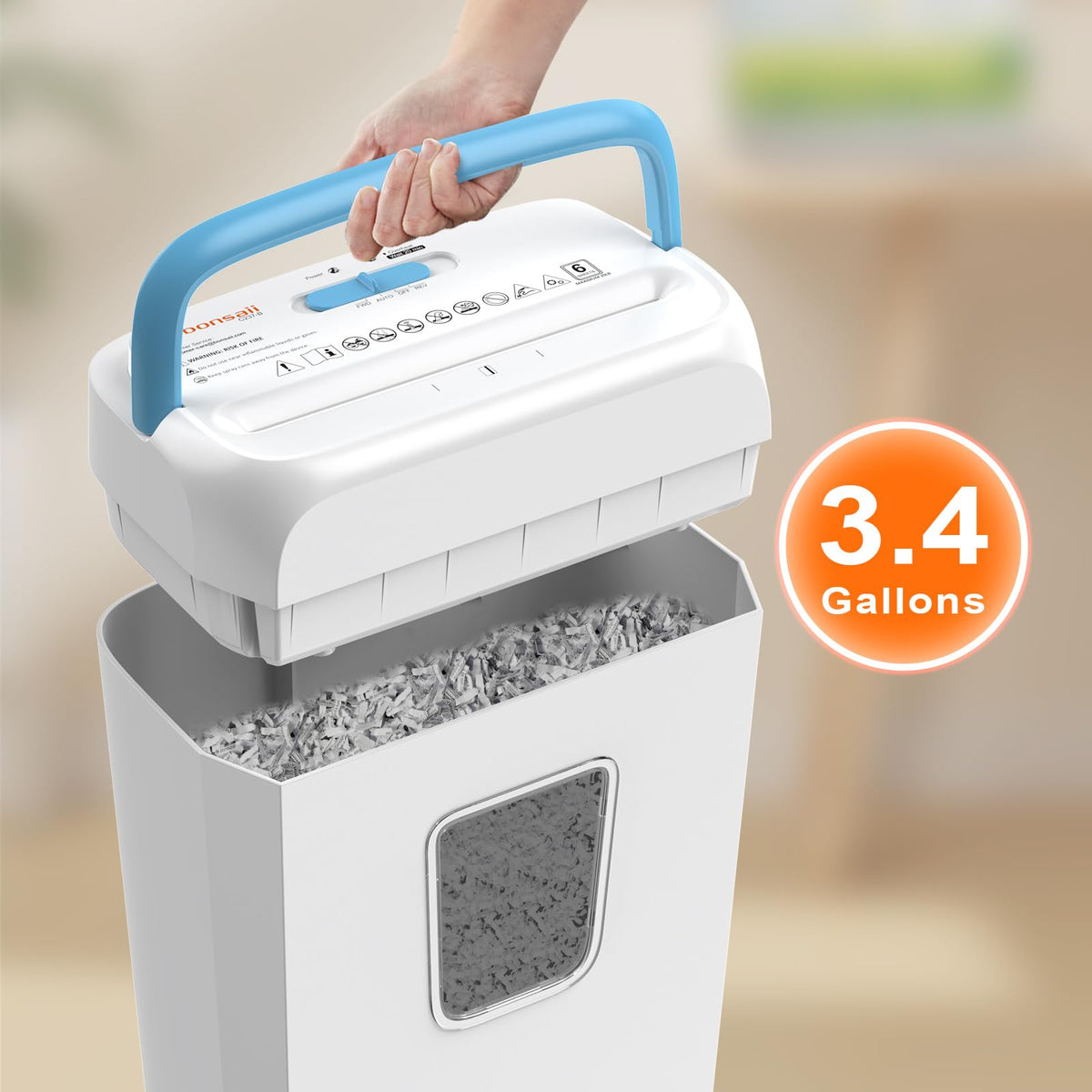 Triturador de Papel Bonsaii Blanco con Capacidad de 3.4 Galones para Uso Doméstico y Oficina en Casa
