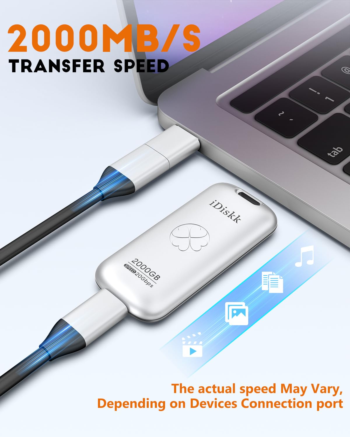 iDiskk SSD externo 1 TB de alta velocidad 2000 MB/s | Tamaño de bolsillo | USB 3.2 Gen2X2 | Compatible con Xbox, PS4, iPad, PC y Mac