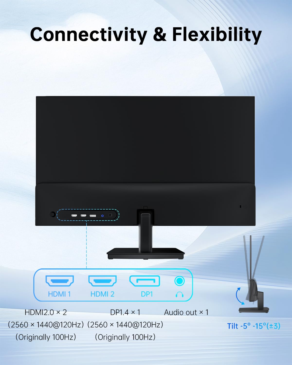 KTC - Monitor de computadora de 27" - Pantalla QHD (2560 x 1440), hasta 120Hz, panel IPS, 123% sRGB, HDMI 2.0 x 2 y DP 1.4 x1, sincronización adaptativa, pantalla amigable para los ojos, monitores de