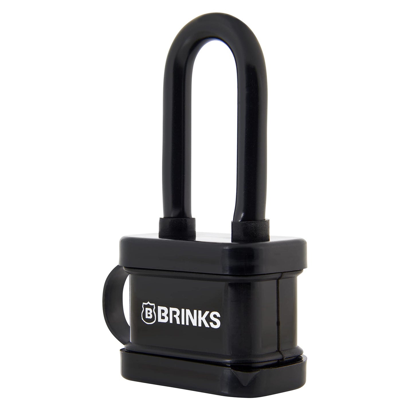 BRINKS - Candado de acero laminado de 40 mm resistente a la intemperie con grillete de 2 pulgadas, envuelto en vinilo y chapado en cromo con grillete de acero endurecido, 172-42051, negro