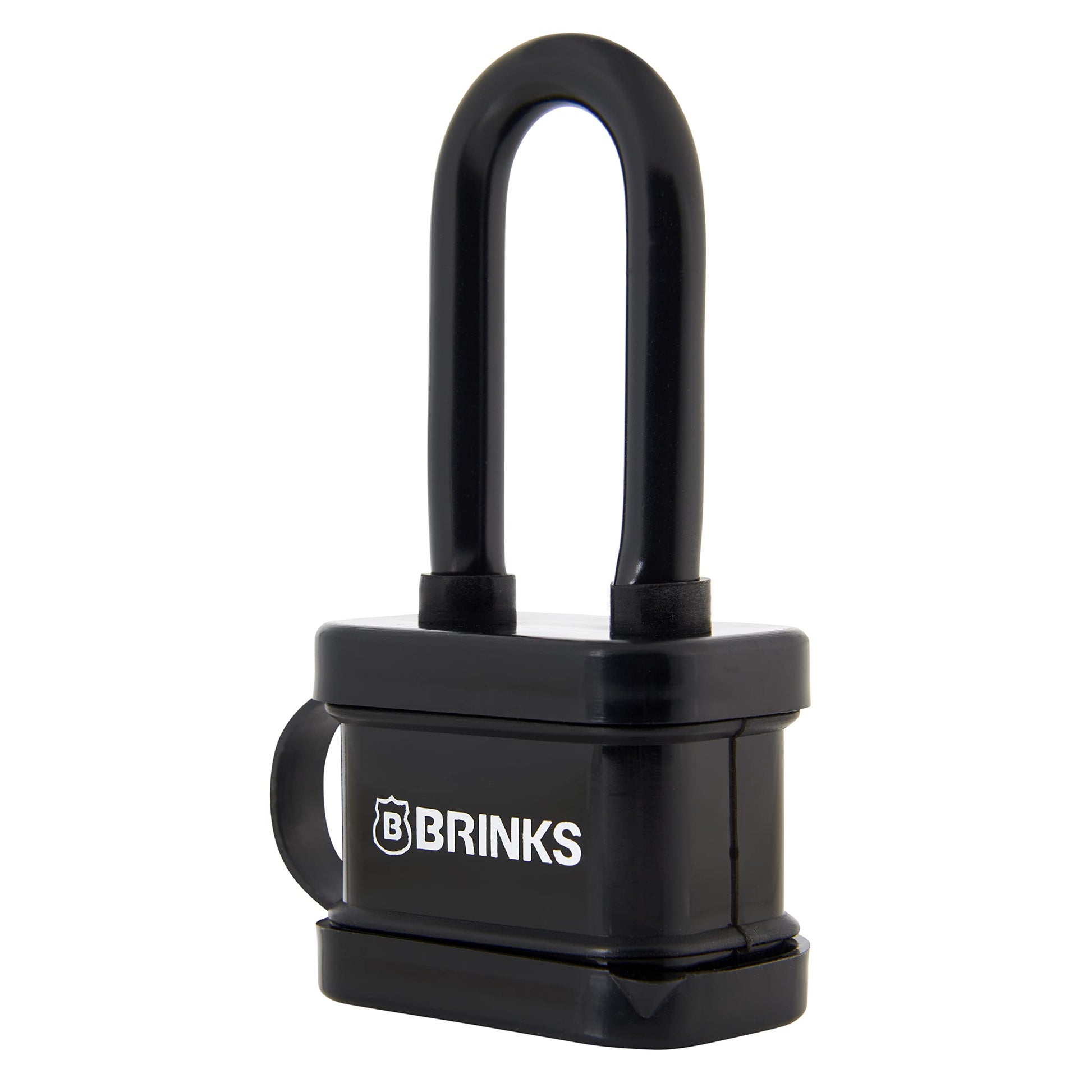 BRINKS - Candado de acero laminado de 40 mm resistente a la intemperie con grillete de 2 pulgadas, envuelto en vinilo y chapado en cromo con grillete de acero endurecido, 172-42051, negro