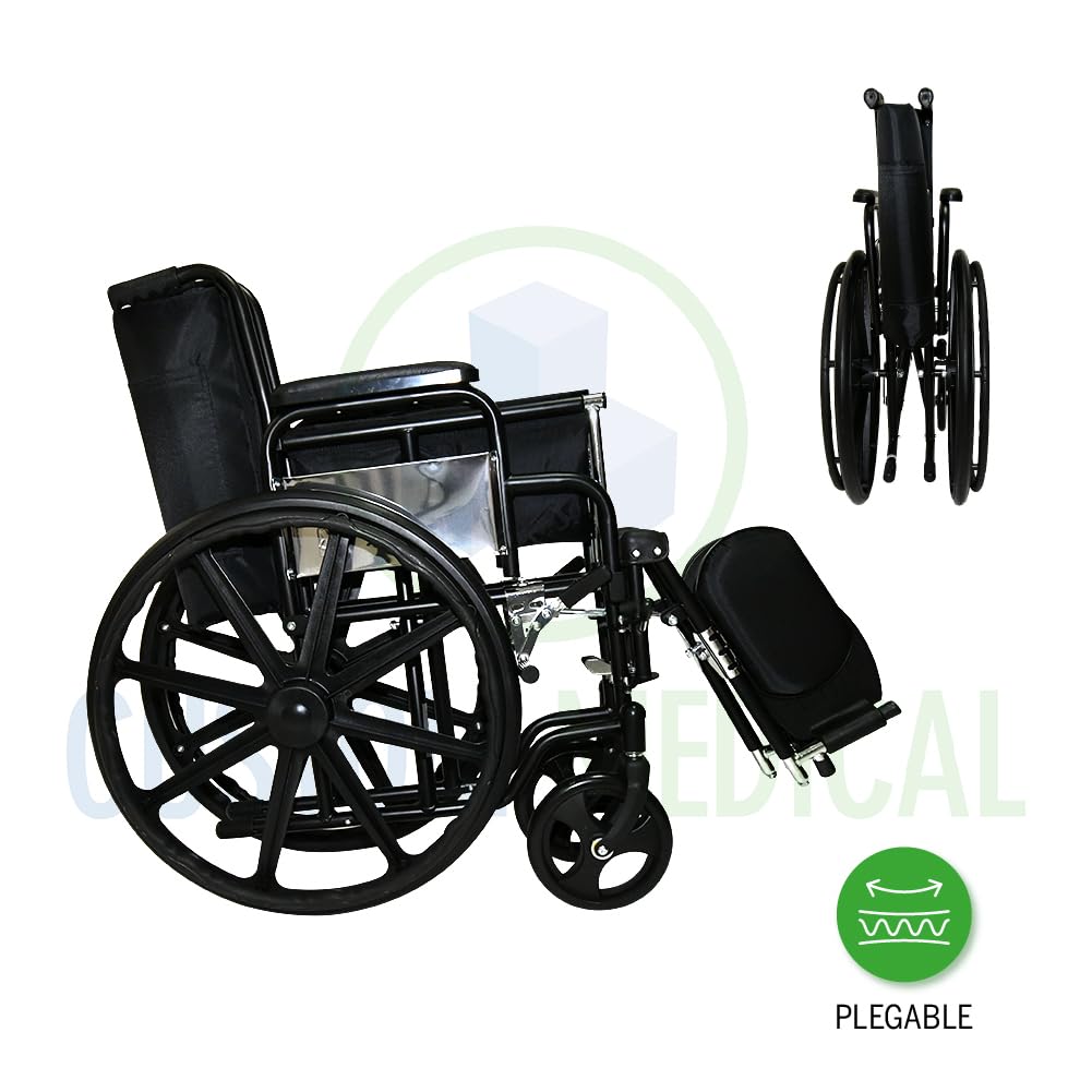 CUSTOM MEDICAL Silla de Ruedas de Lujo Folding Brazo Abatible Tipo Escritorio con Elevapiernas Ajustables y Desmontables Negro