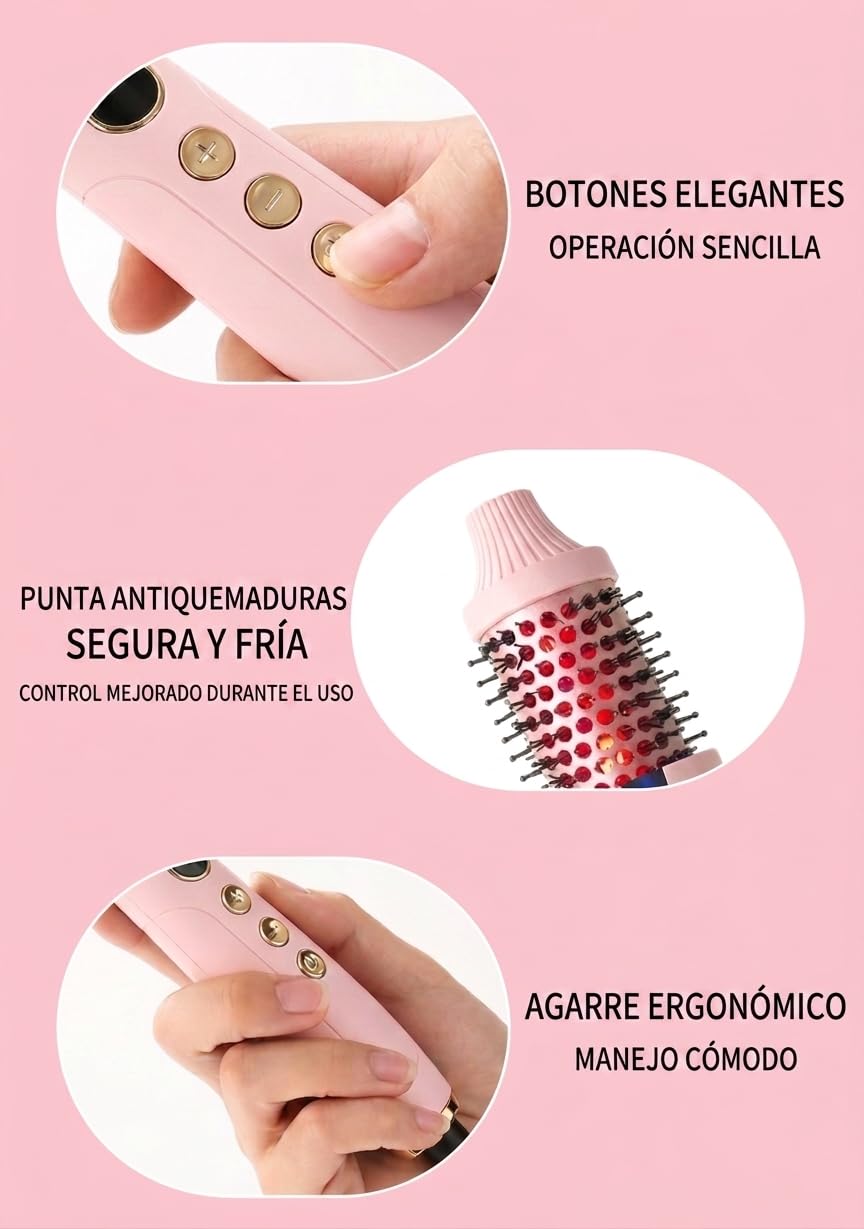 Cepillo Térmico Iónico WisBtyCo Rosa con Queratina Vegetal y Calentamiento Rápido 30s para Volumen y Brillo