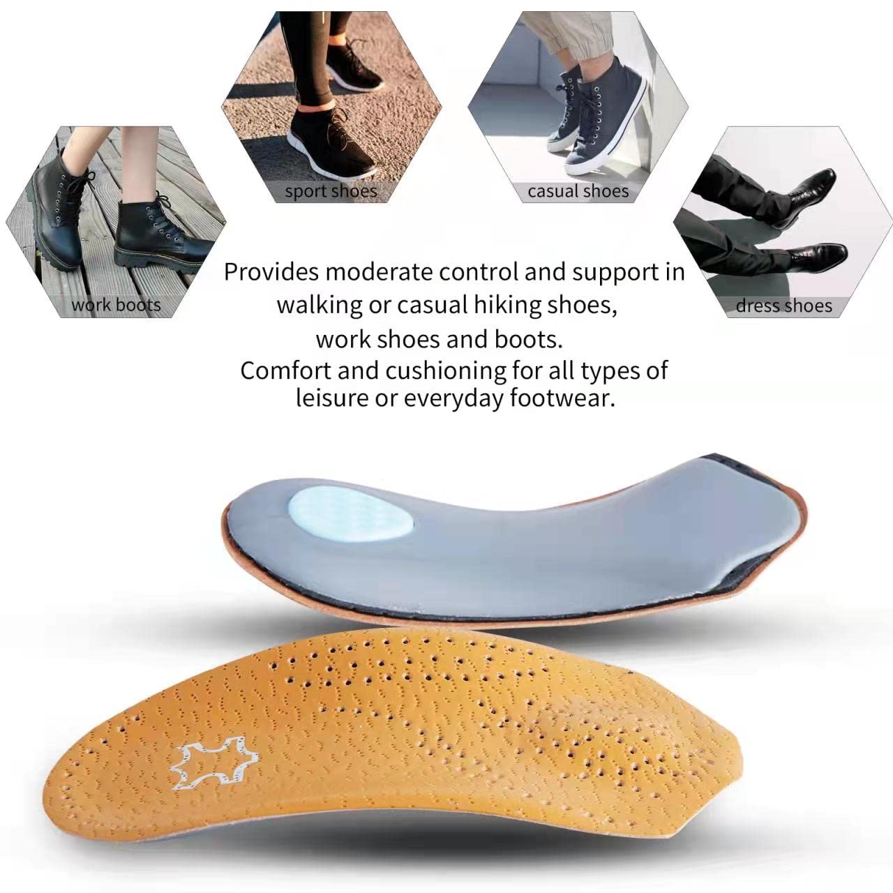 Plantillas Soporte de Arco Fascitis Plantar Única XL alivio del Dolor para Hombre y Mujer