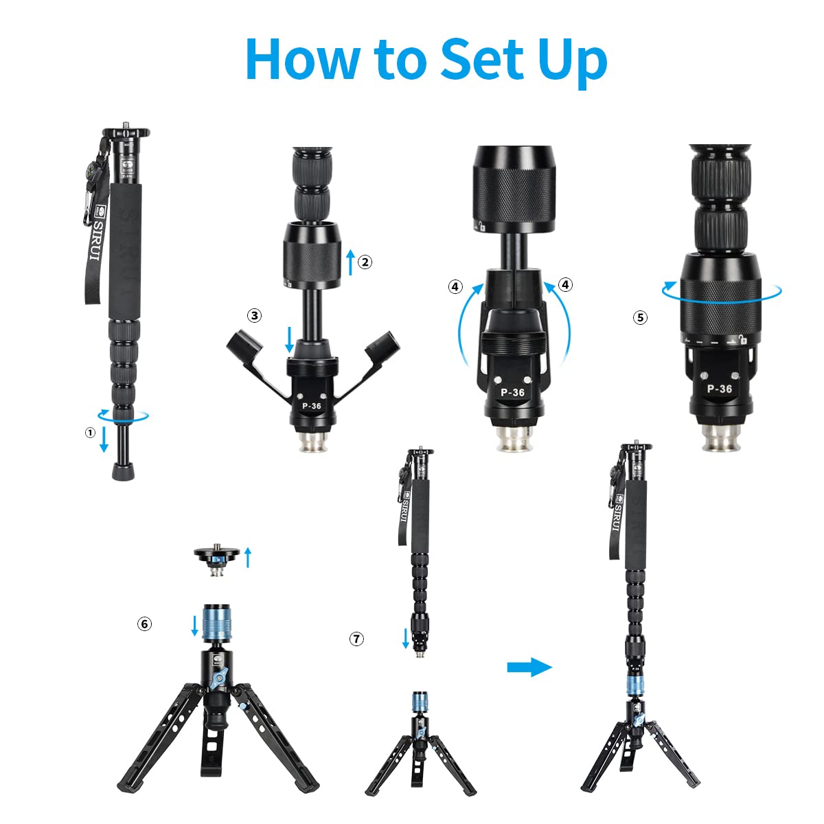 Kit de Monopod SIRUI Aluminio con Base y Adaptador de Trípode, Liberación Rápida y Pies Plegables