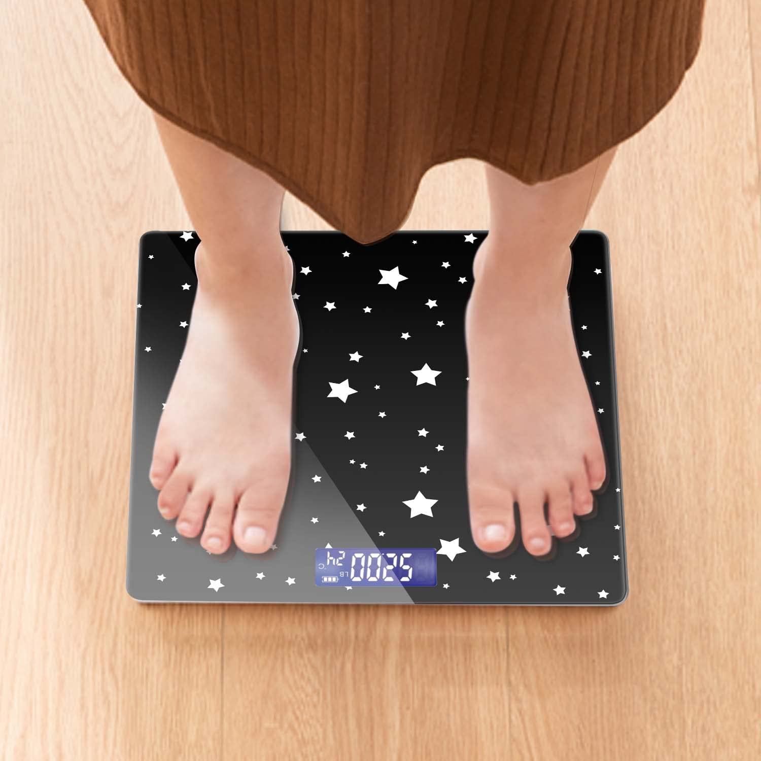 Báscula digital de baño para peso corporal de 400 libras, báscula digital personalizada con pantalla retroiluminada, fácil de leer (batería no incluida), estrellas en blanco y negro