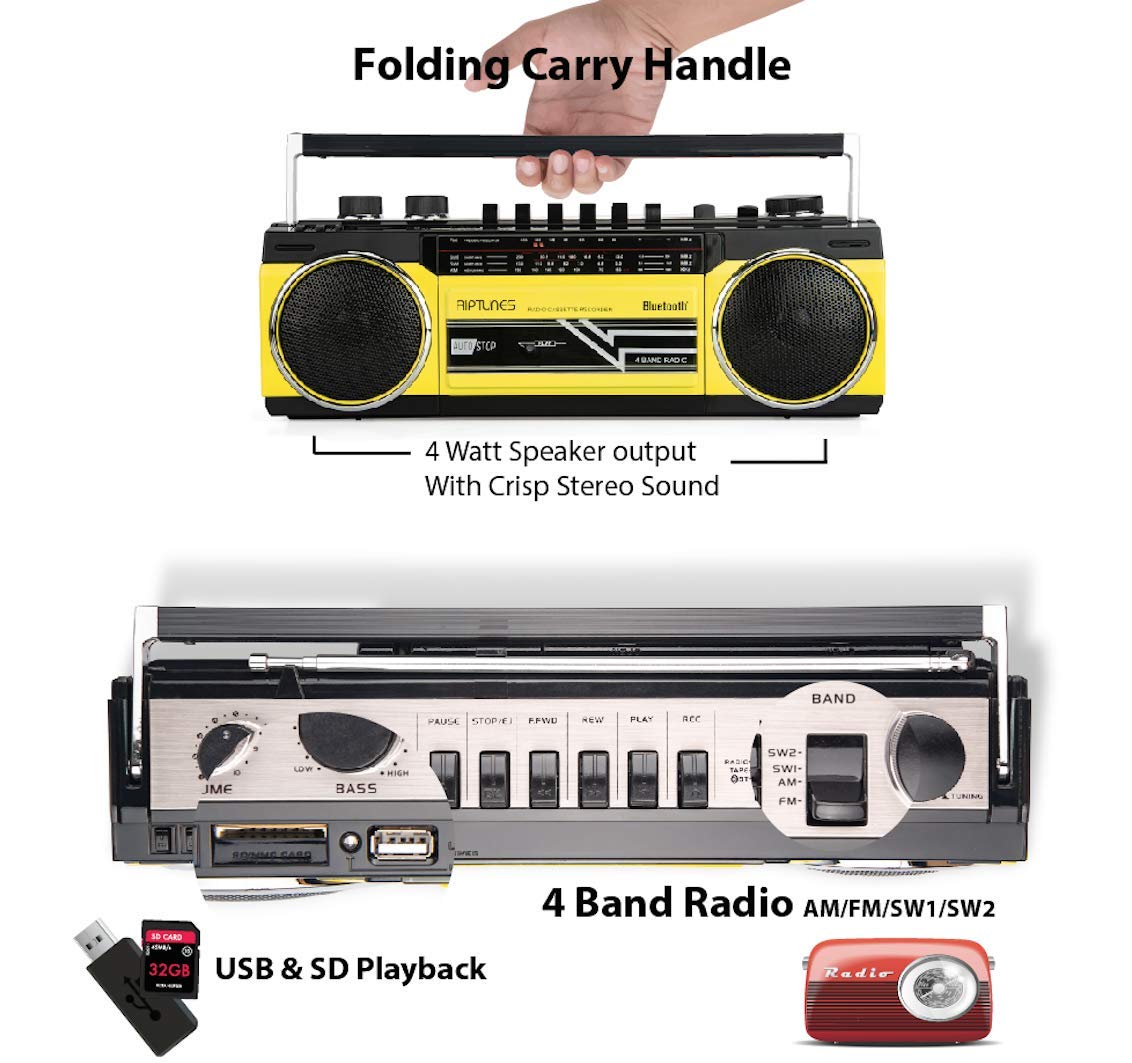 Reproductor Cassette Radio Onda Corta Riptunes Amarillo Mediano