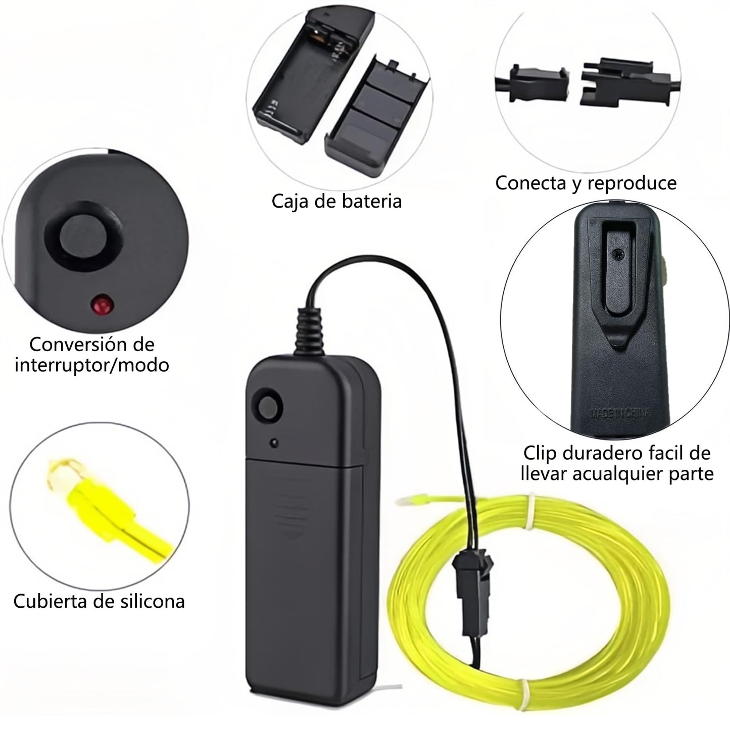 Cable de luz de neón EL de 19,6 ft/6 m, tira de luz LED con 3 modos de iluminación, IP65 resistente al agua, tira led neon cortable para Navidad,decoración bricolaje, fiesta y decoración del hogar