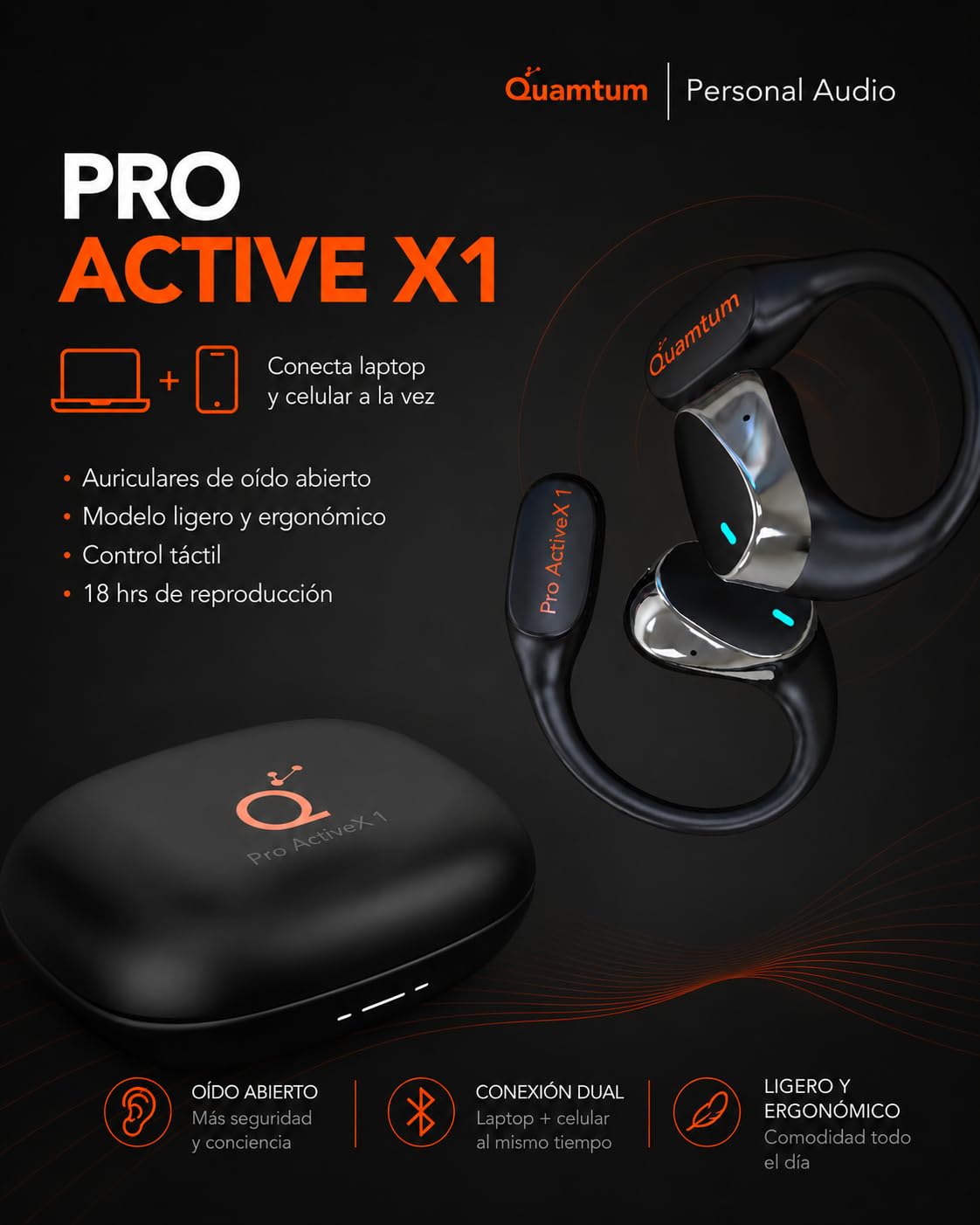 Audífonos Inalámbricos QUAMTUM Pro Active X1 Bluetooth 5.3