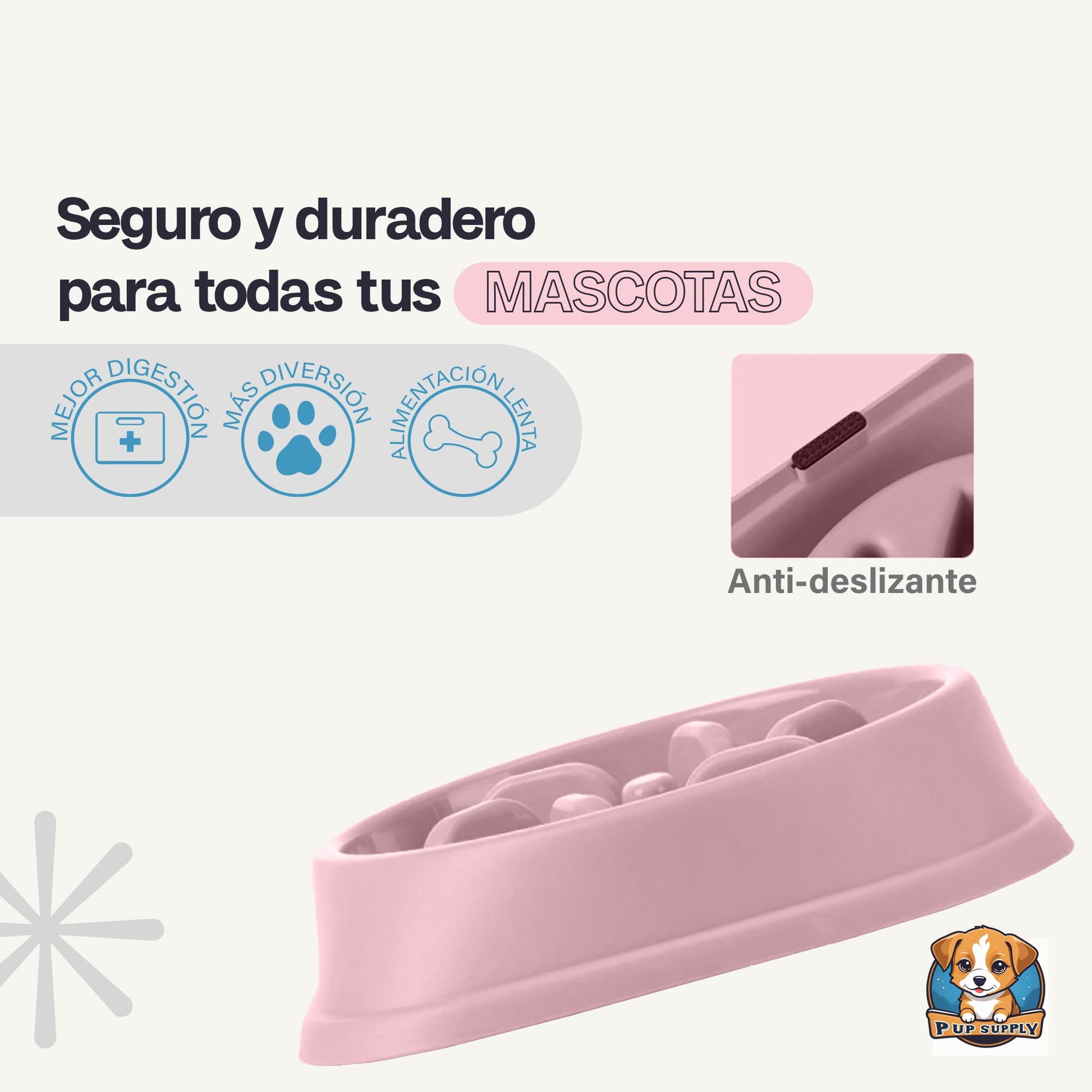 Plato de Alimentación Lenta P.U.P. SUPPLY Rosa para Perro y Mascotas