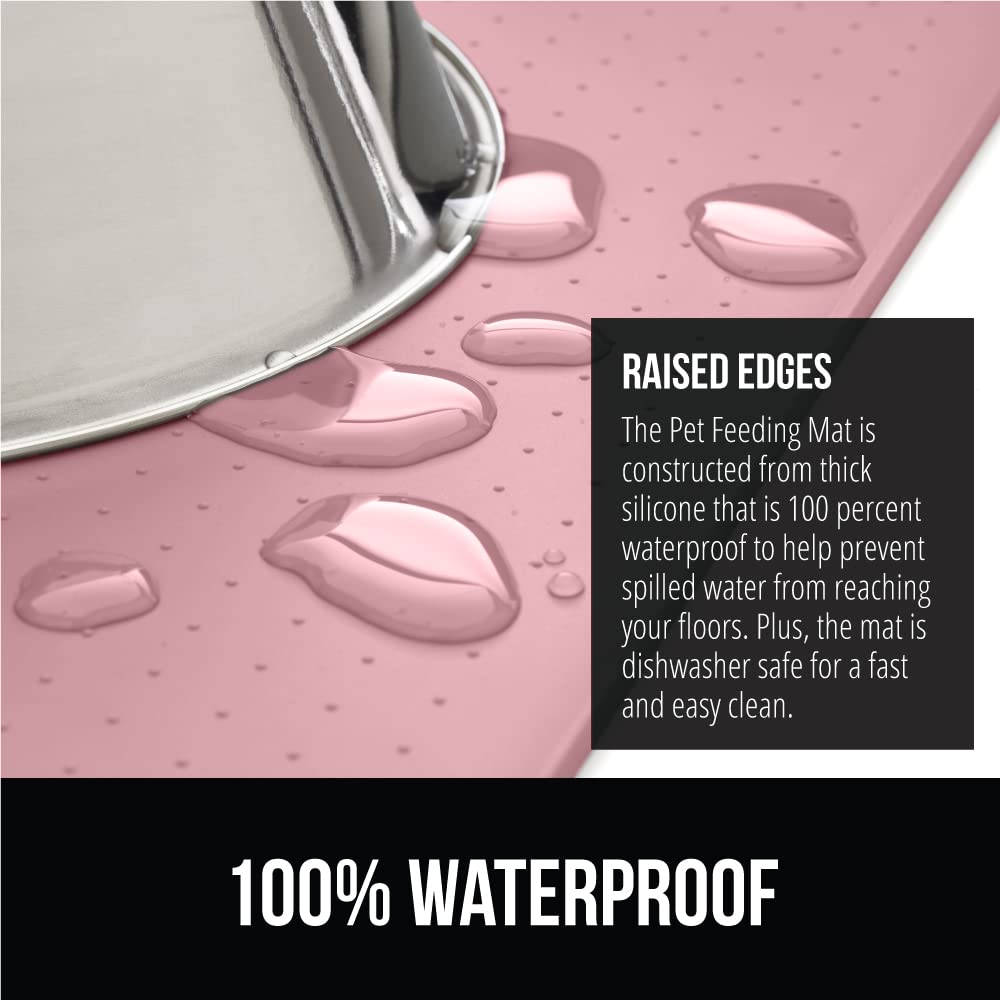 Gorilla Grip 100% Impermeable con Borde Elevado, Alfombrilla de alimentación de Silicona para Mascotas, sin BPA, Las Alfombrillas para Comida para Perros y Gatos contienen derrames, 28x18 Pink