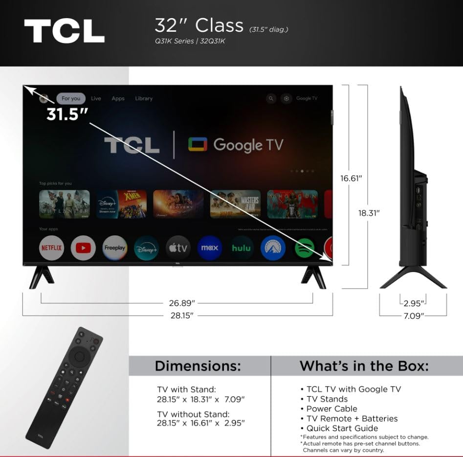 TCL Serie Q3 de 43" Pulgadas (1080p) Full HD QLED (Modelo 2025) - Smart Google TV, HDR, y Bajo Retraso, Gaming (Reacondicionada)