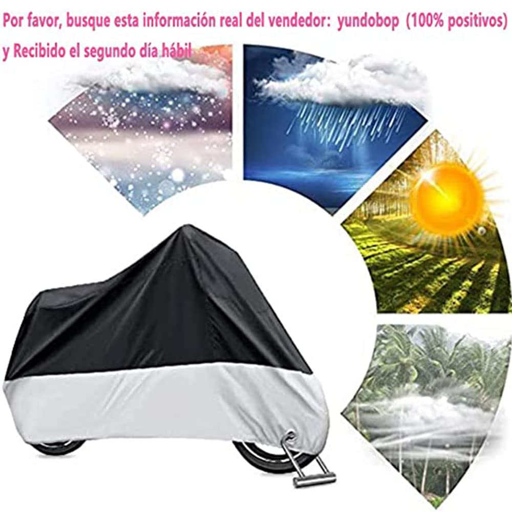 Funda Cubierta Motocicleta Motos Impermeable - Funda para Motocicleta Protección contra el Polvo, UV, Escombros, Lluvia y Clima, Aptos (XXL - Black & Silver)