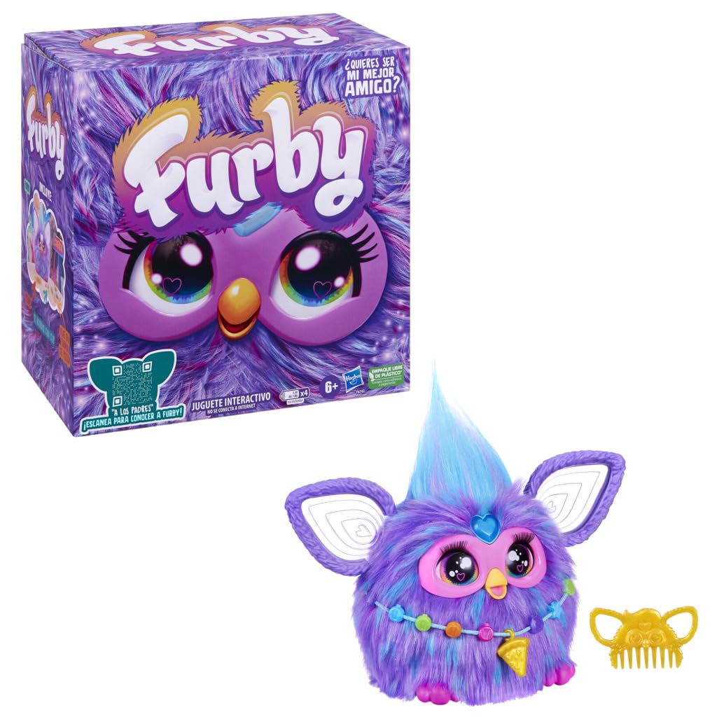 Peluche Electrónico Furby Púrpura Interactivo con Accesorios de Moda para Niños y Niñas