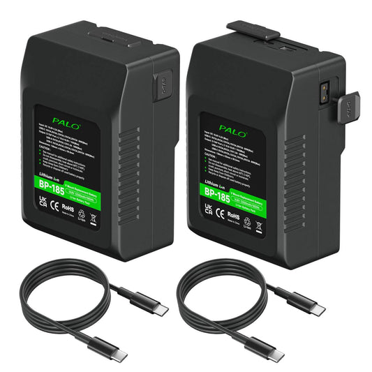 Batería V-Mount/V-Lock de 12500mAh 185Wh Paquete de 2, Batería Recargable Li-Ion con PD USB-C Cargador Rápido para Sony HDCAM, XDCAM, Broadcast Video cámara videocámara Monitor