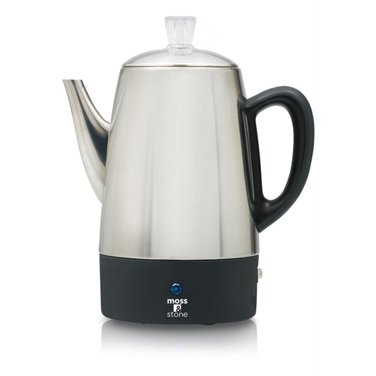 Cafetera eléctrica Moss & Stone de acero inoxidable para 10 tazas, cafetera eléctrica con función de mantener caliente, cafetera eléctrica de acero inoxidable para 10 tazas con cesta para café