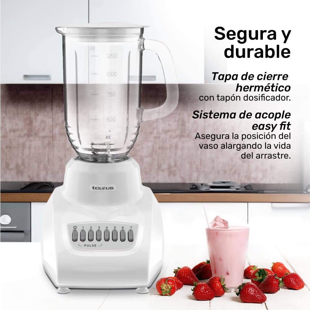 Licuadora Taurus Valencia Vidrio 1.25L 450 Watts 7 Velocidades 3 Pulsos