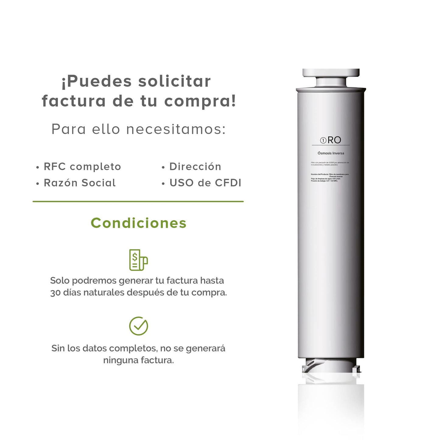 AVERA Filtro de Membrana de Osmosis Inversa para Purificador de Agua por Osmosis DOI3L con Duración de 12 MESES, FRDOI3L01