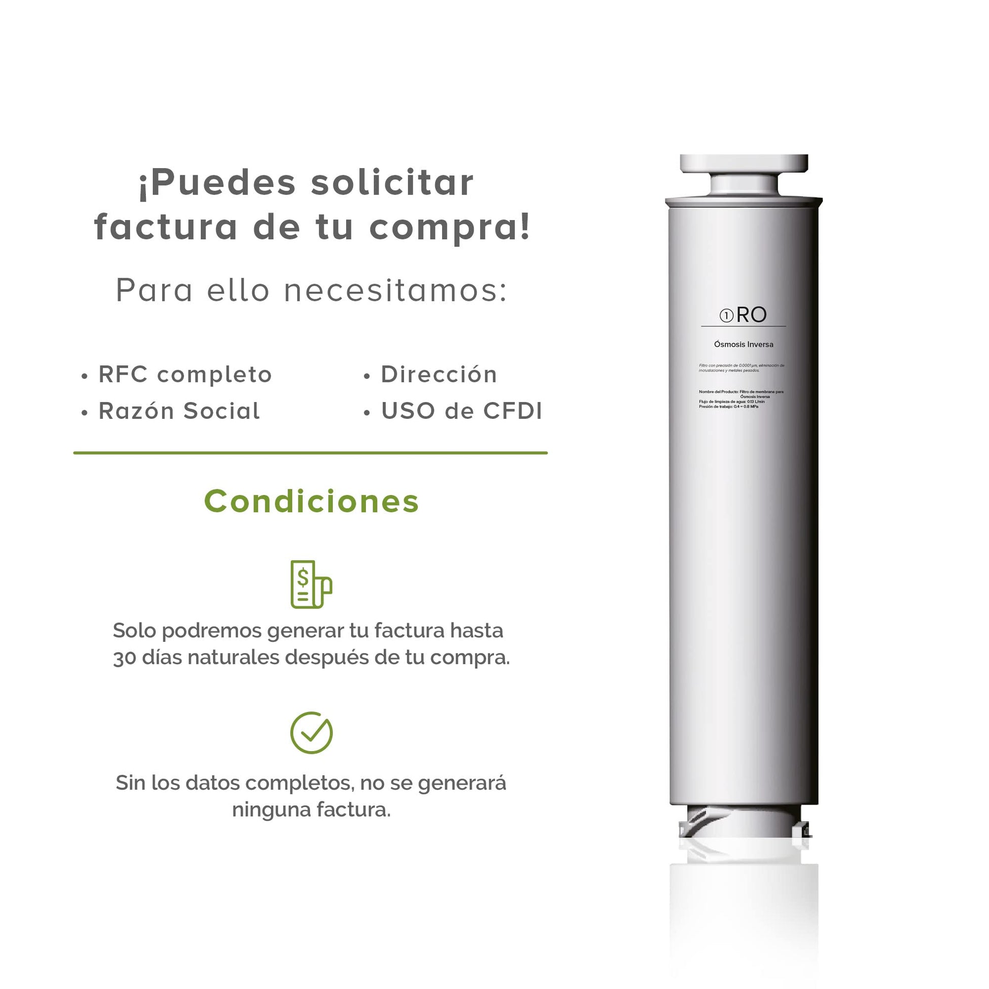 AVERA Filtro de Membrana de Osmosis Inversa para Purificador de Agua por Osmosis DOI3L con Duración de 12 MESES, FRDOI3L01