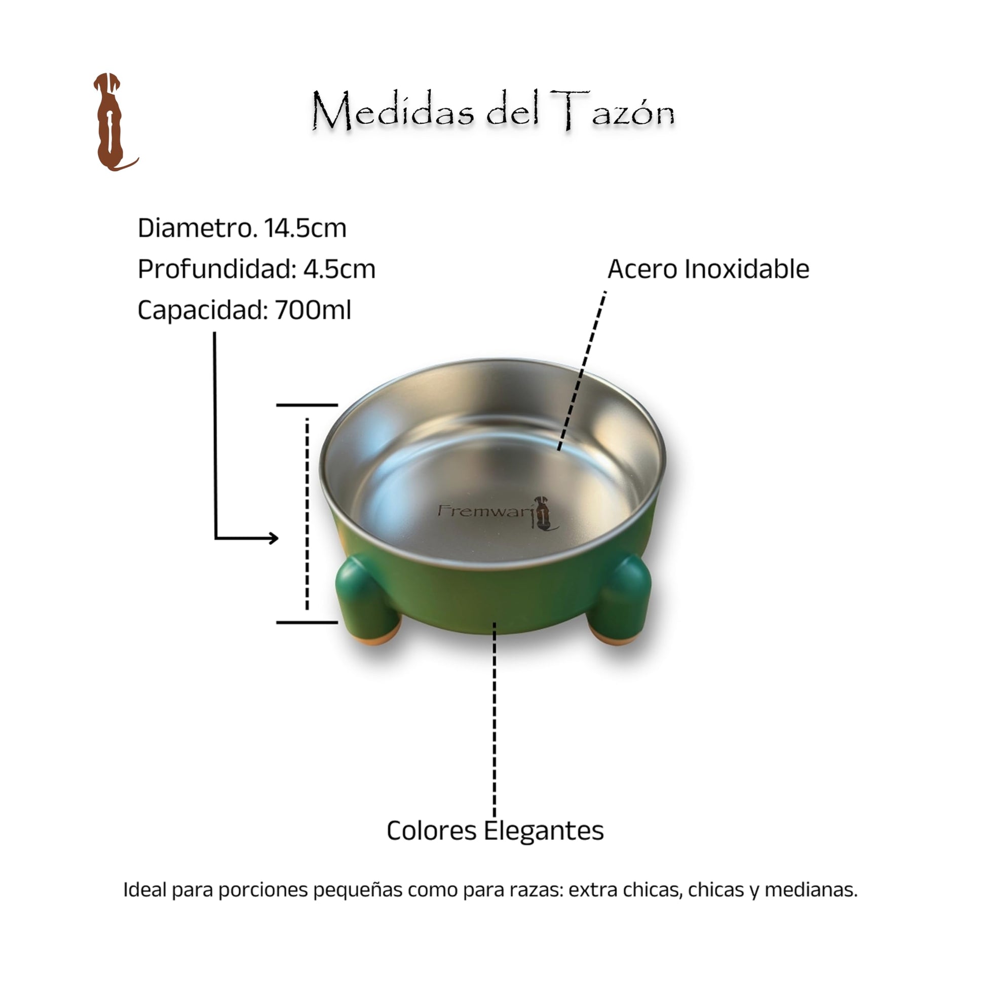 FREMWARI Tazón para Perros y Gatos de Acero Inoxidable, Antideslizante de 4 Puntos, Ergonómico y Duradero, Ideal para Mascotas Pequeñas y Medianas, Fácil de Limpiar y Seguro Verde Azulado