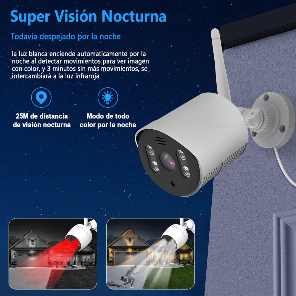 Kit de Cámara de Seguridad EASYTAO Blanco 8CH 2MP WiFi NVR con 4 Cámaras Visión Nocturna Impermeable