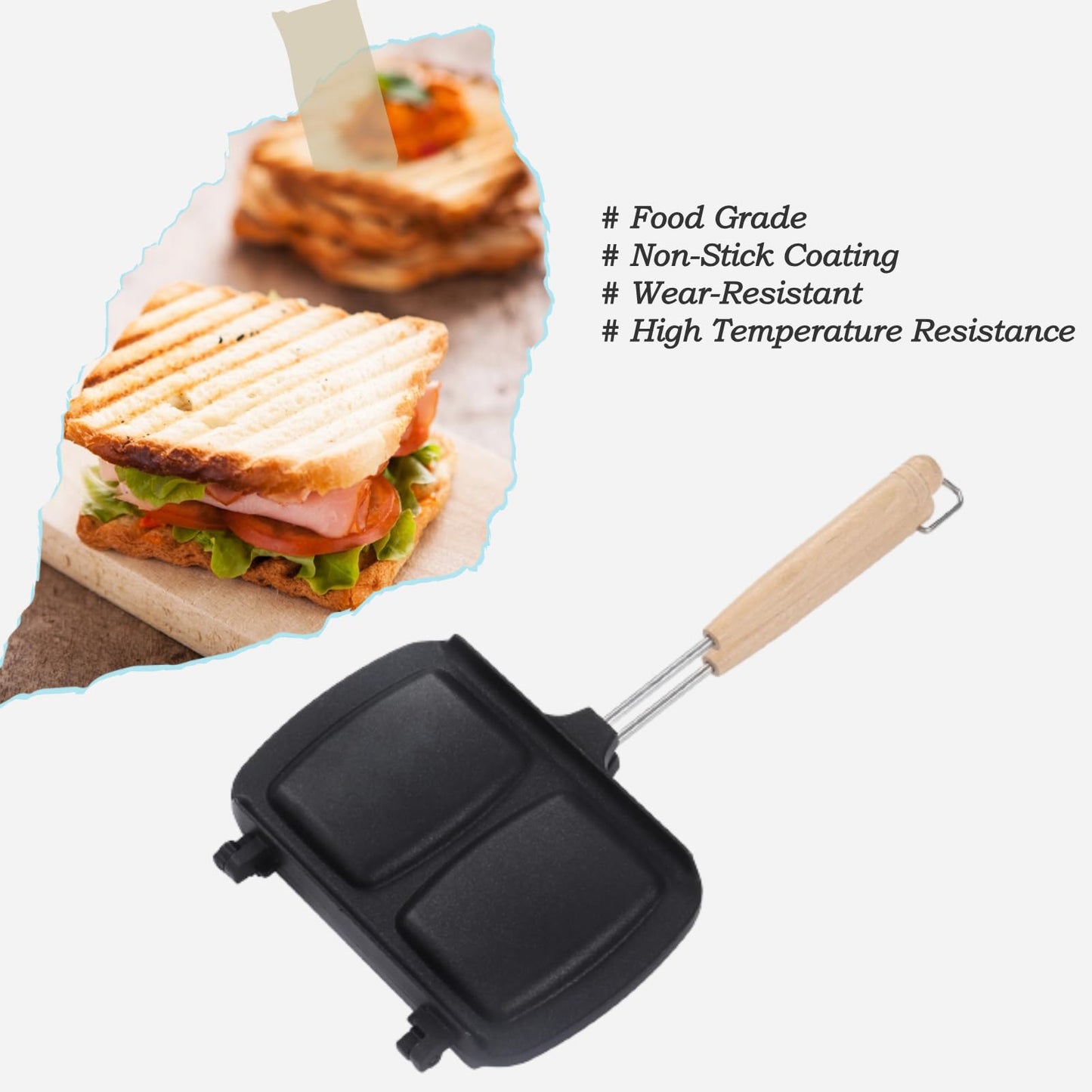 CHICIRIS Sandwichera Estufa, 2 Compartimentos Sanwichera con Mango Desmontable, Antiadherente Parrilla Sandwicherao para Tostada, Pan, Tortilla