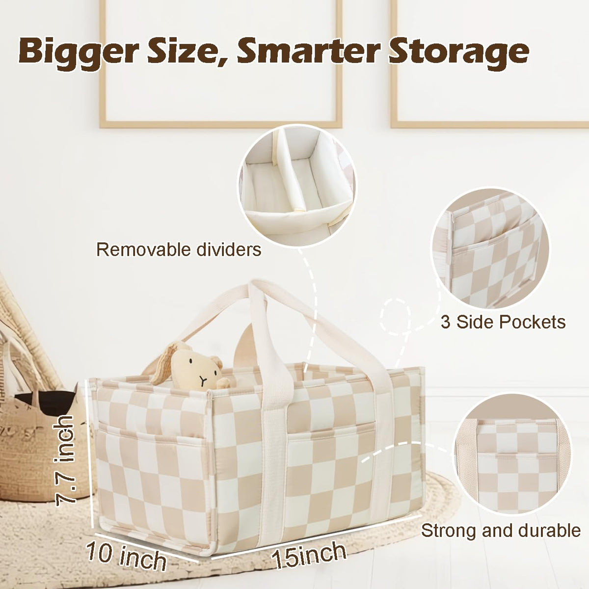 lethooly - Organizador de pañales para bebé, elegante cesta de almacenamiento para artículos esenciales para recién nacidos y estación de pañales, imprescindible para la lista de bebés (beige)