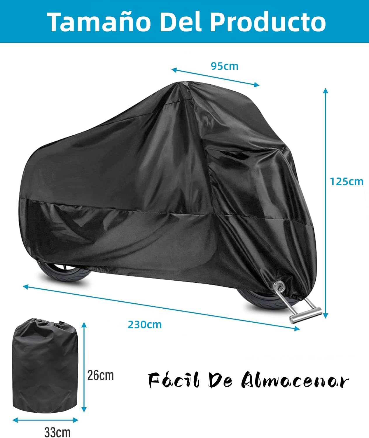 Balabow Cubierta de Motocicleta, Funda para Moto Impermeable, Motocicleta Protectora Poliéster para Motocicletas como Honda, Yamaha, Suzuki, Harley y más (Negro, XL)