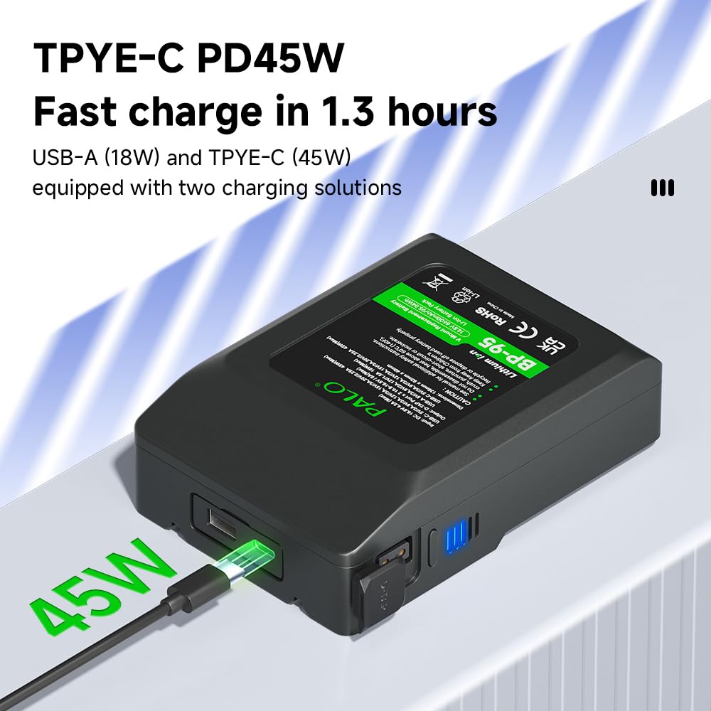 Batería de Montaje en V de 95 WH 14.4 V 6600 mAh, Carga de ayuno para videocámara de transmisión de Video, Compatible con Sony HDCAM, XDCAM, cámaras de Cine Digital y Otras videocámaras