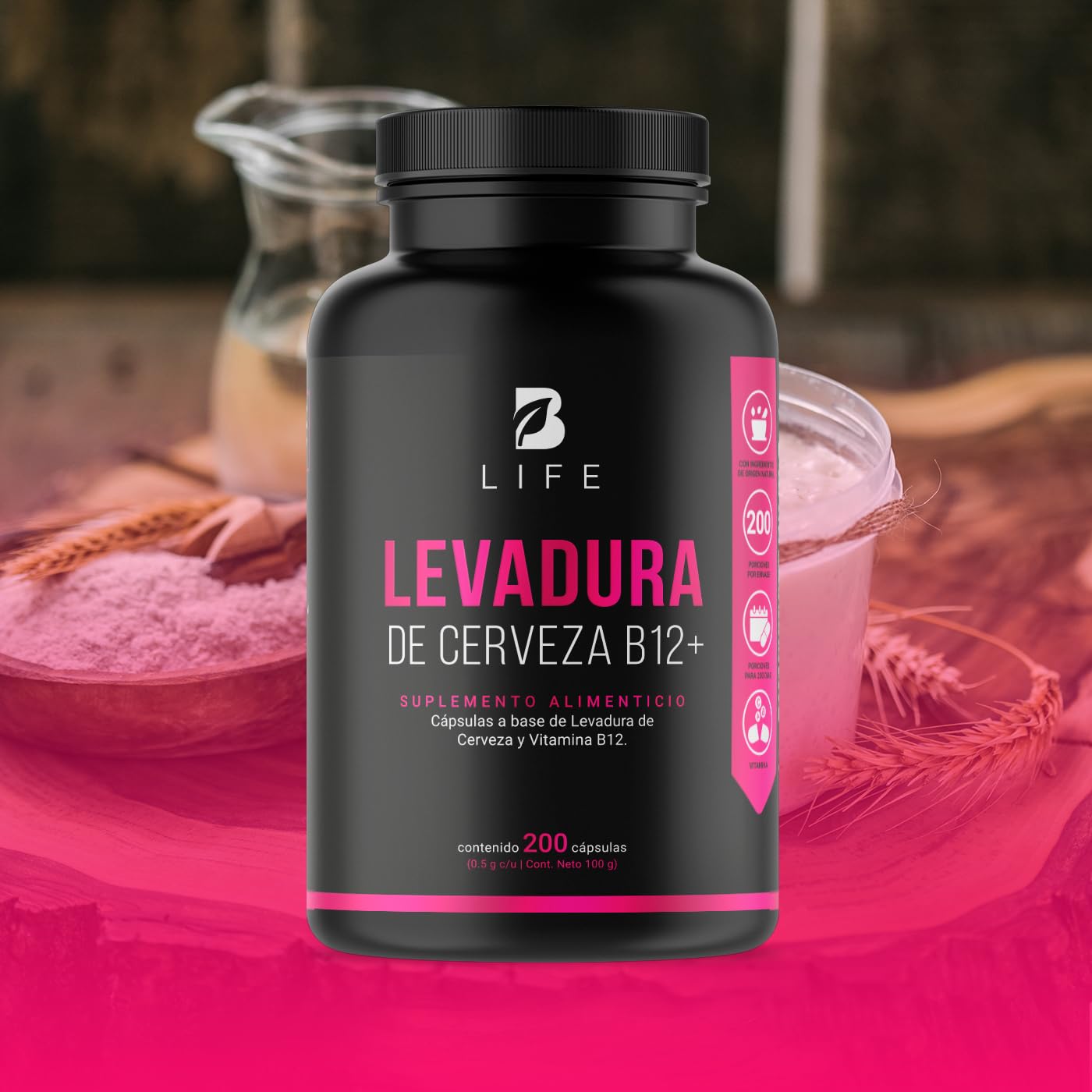 Vitamina B12 B Life Levadura de Cerveza 200 Cápsulas Ingredientes Natu ...